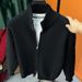 Men’s Zip-Up Knit Sweater – Trendy Slim-Fit Cardigan, Stretchable & Breathable Polyester, Crew Neck With Cable Knit Design_viptrois.com