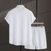 Men's Clothing Summer New Casual Fashion Jacquard Sleeved Shirt Shorts Suit_viptrois.com