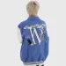 Men's Patchwork Jacket: Flocked Skeleton Varsity Bomber - Cool Male Jackets, Loose Fit College Coat, Blue Hip Hop_viptrois.com