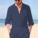 Men's Clothing Men's Linen-Blend Long Sleeve Shirt – Relaxed Casual Button-Up With Breathable Fabric, Solid Color Beach & Urban Wear_viptrois.com