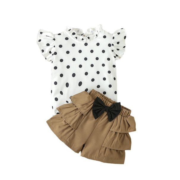 Baby Clothing Girls sweet polka dot flying sleeve T-shirt shorts set short sleeve shorts two sets_viptrois.com