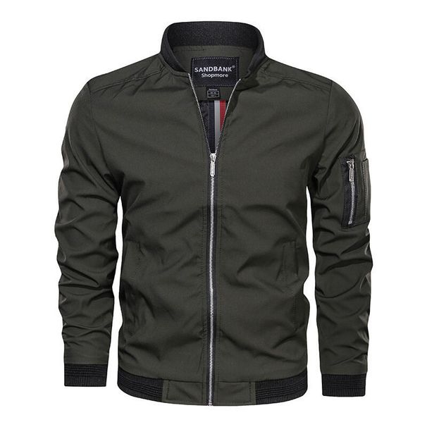 Men's Clothing Men's Slim Fit Lightweight Baseball Jacket With Stand Collar - Casual Outerwear In Solid Colors (Navy, Black, Army Green, Red, Khaki)_viptrois.com