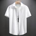 2025 Cross-Border Men's Turn-Down Collar Solid Color Knit Jacquard Casual Short-Sleeve Shirt_viptrois.com