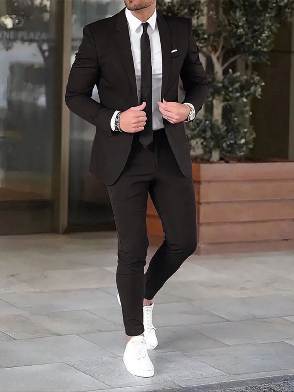 Men's Clothing Men's Groom Suit Two Piece Suit Solid Color Slim Banquet Dress Jacket Trousers Suit_viptrois.com