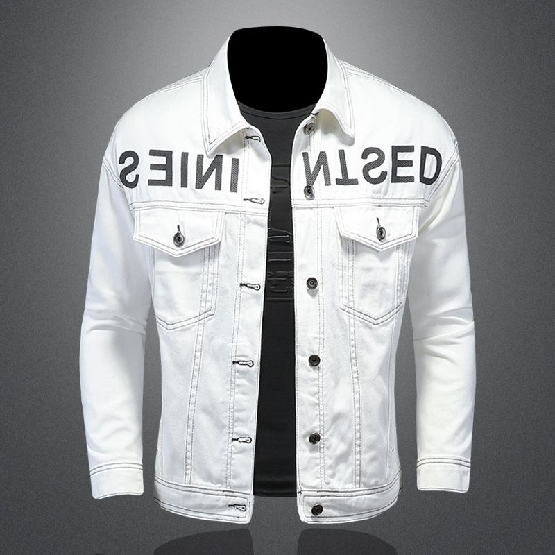 Men's Clothes Plain White Embroidered Denim Pair Casual Jacket For Men And Women_viptrois.com
