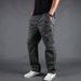 New Men's Casual Pants, Loose Oversized Pure Cotton Straight Leg Workwear Pants, Men's Pants, Trendy Brand Elastic Waist Long Pants_viptrois.com