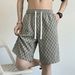 Men's Houndstooth Print Shorts Retro High Street Fashion 5-Inch Inseam Loose Fit Summer Casual Shorts_viptrois.com