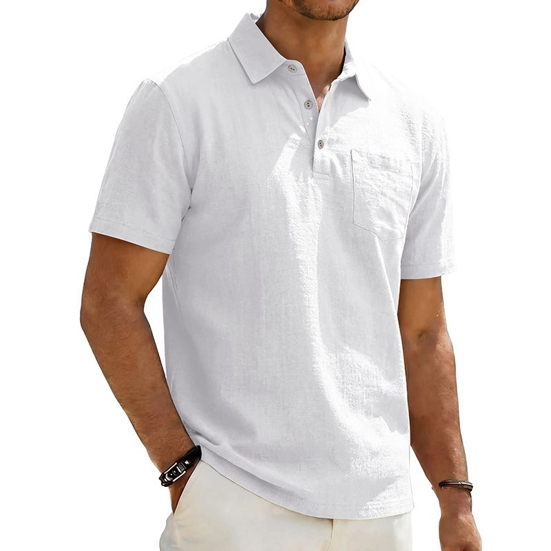 Cross-border Clothing Independent Site Summer Men's Beach Linen Polo Shirt, Loose, Casual, Simple, Collared,_viptrois.com