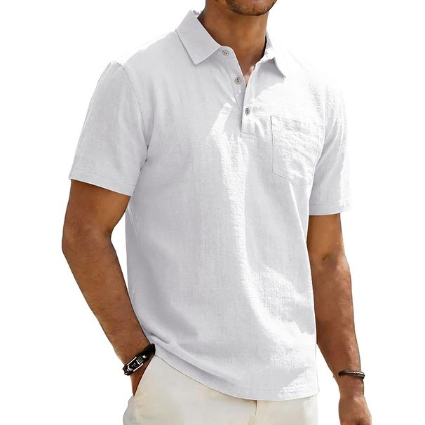 Cross-border Clothing Independent Site Summer Men's Beach Linen Polo Shirt, Loose, Casual, Simple, Collared,_viptrois.com