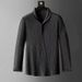 Men's Clothing Lightweight Bubble Yarn Striped Wrinkle-Resistant Shirt Set With Stand Collar, Breathable & Comfortable Long Sleeve Top For Casual_viptrois.com