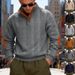 Men's Heavyweight Textured Pullover Sweatshirt Winter Casual Henley Neck Streetwear Top With Contrast Panels_viptrois.com