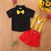 Mother & Kids Dress Suit Boys Short Sleeved Tie Shirt Red Suspender Shorts Two Piece Set_viptrois.com