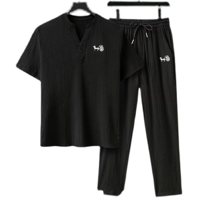 Men's Short-Sleeved Light Breathable Custom-Woven Seersucker T-Shirt Suit _viptrois.com