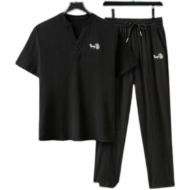 Men's Short-Sleeved Light Breathable Custom-Woven Seersucker T-Shirt Suit _viptrois.com