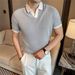 Men's Clothing Men's Summer Ice Silk Shirt Seagull Collar Color Block Hollow Out Contrast Pullover T-Shirt Knitwear Old Money Elite_viptrois.com
