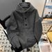 Wholesale American Retro Gray Hooded Loose Sweater For Men, Autumn And Winter Lazy Style, High-End Knitted Sweatshirt_viptrois.com