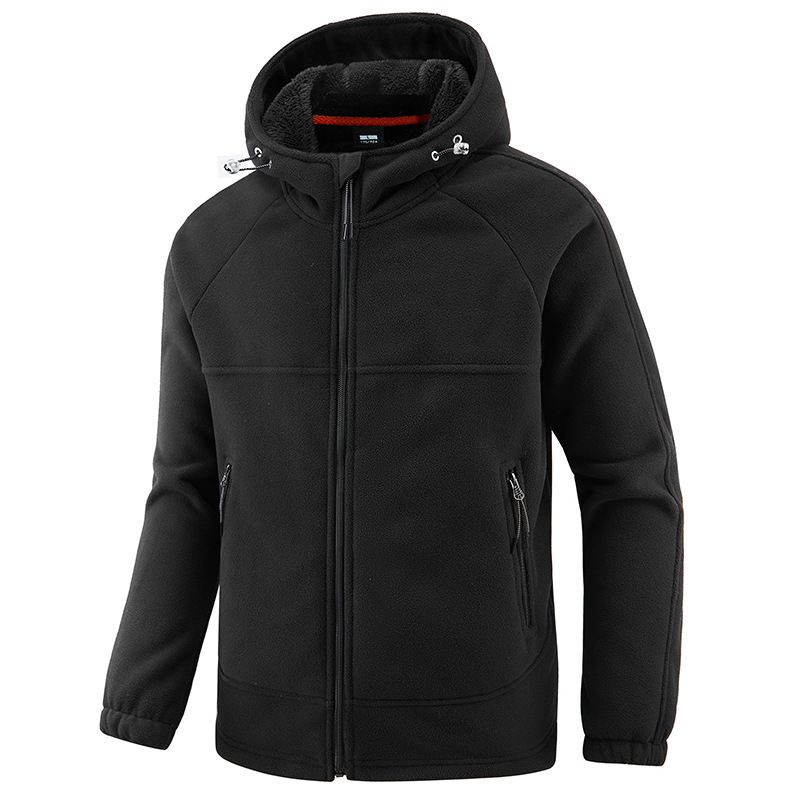 Men's Fleece Jacket With Hood - Winter Outdoor Warm Zip-Up Pullover Soft Sherpa Lining Windproof Casual Coat_viptrois.com