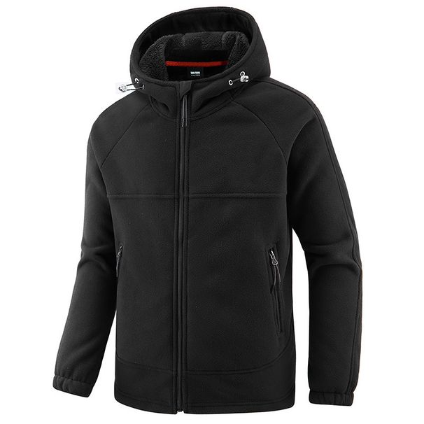 Men's Fleece Jacket With Hood - Winter Outdoor Warm Zip-Up Pullover Soft Sherpa Lining Windproof Casual Coat_viptrois.com