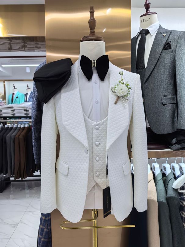 Men's Clothing Man Suit Jacquard Men's Wedding Casual Host Suit 3 Piece Suit_viptrois.com