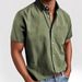 Men's Clothing Lapel Solid Color Pocket Single Breasted Shirt Short Sleeve Washed Shirt Tops_viptrois.com