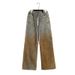 Men's Clothing Gradient Tie Dyed Khaki Wide Leg Loose Straight Leg Piled Distressed Jeans_viptrois.com