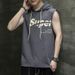 Men's 2024 Summer New Sleeveless T-shirt Korean Version Printed Trendy Brand Loose Sports Waistcoat Hooded Cotton T-shirt Men_viptrois.com