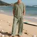 Men's Linen Set Short Sleeve Loose Collar Casual Sports Pants Independence Day Arrival Summer_viptrois.com