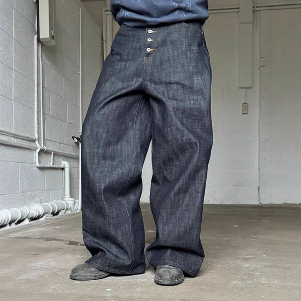 Retro Loose Jeans Men Baggy Street Fashion High Waist Button Casual Straight Trousers Wholesale_viptrois.com
