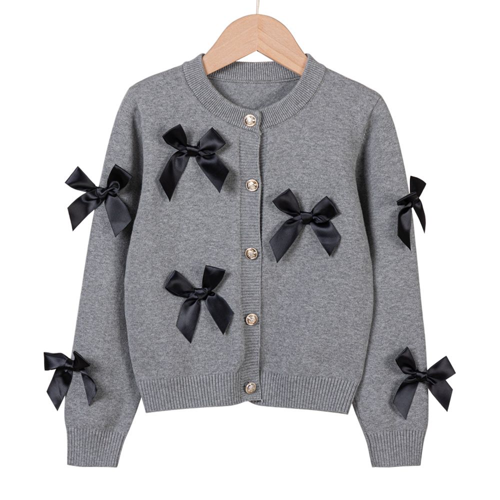 Mother & Kids Girls' Knit Cardigan With Bow - Soft Cotton Sweater For Toddlers & Kids (3-8 Years) - White/Pink/Red/Gray_viptrois.com