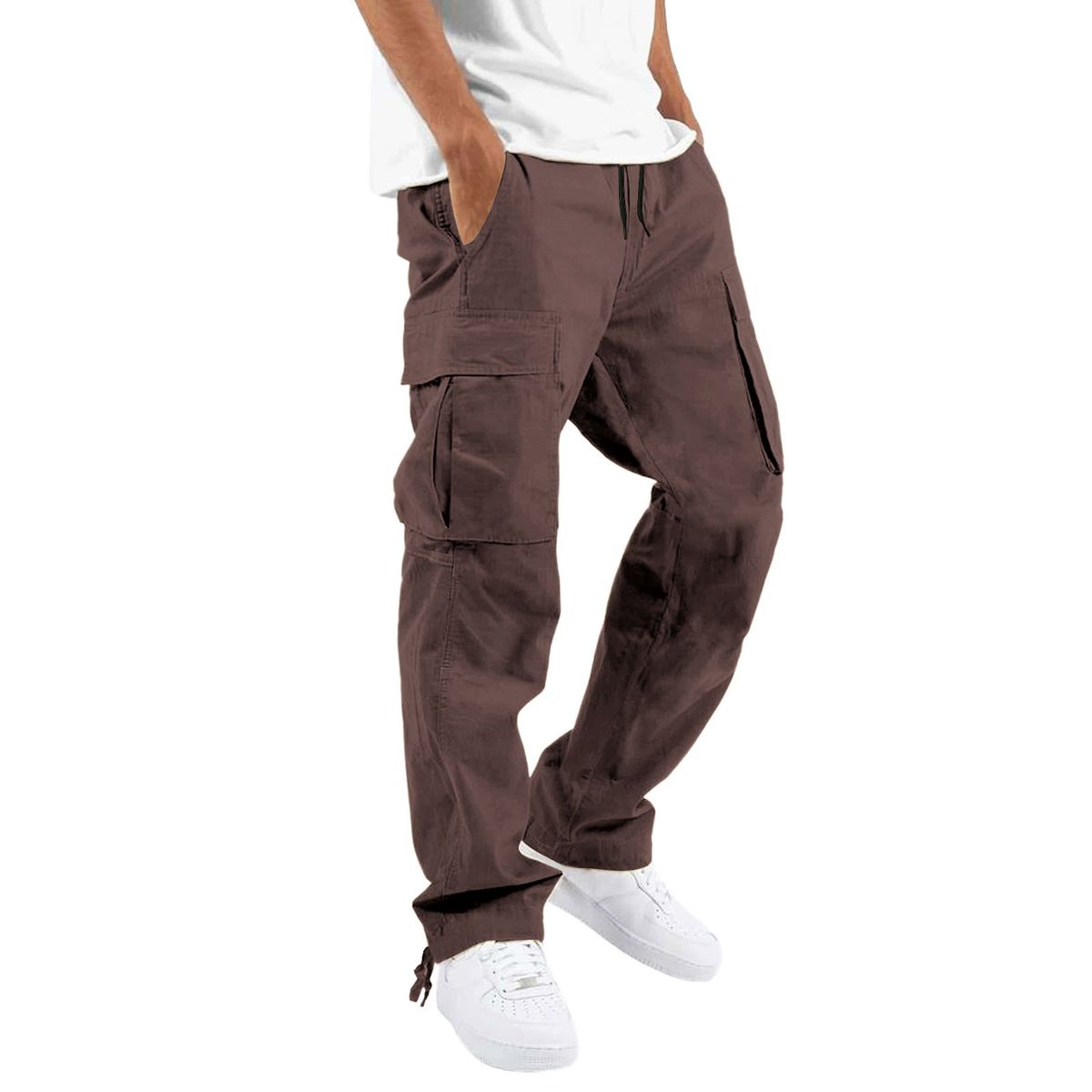 Men's Clothing Exclusively Workwear Trousers Men's Sports Solid Color Drawstring Multi Pocket_viptrois.com