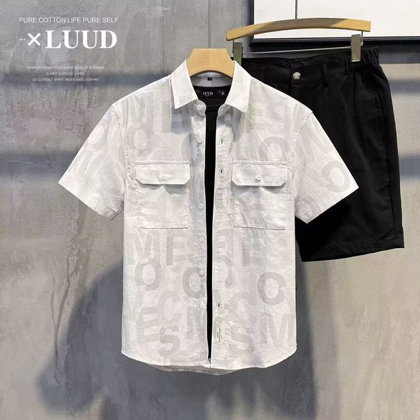 Men's Clothing Stylish Short Sleeve Printed Shirt Breathable & Comfortable Casual Wear For Summer, Lightweight Loose Fit, Available In White & Khaki_viptrois.com