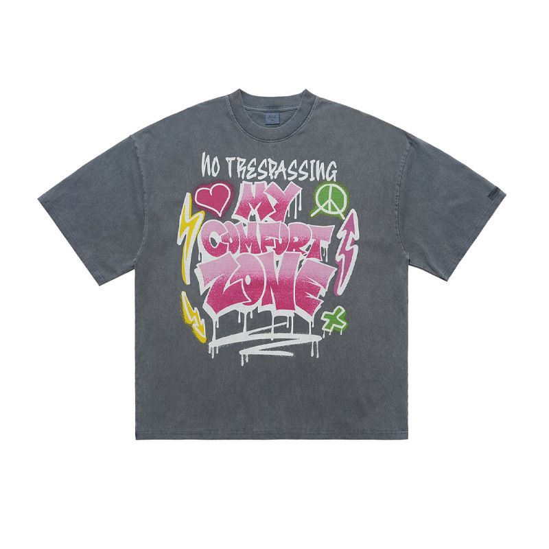 New American Style Washed Dyed Vintage Letter Print Short Sleeve T-Shirt Unisex Pure Cotton Loose Fit_viptrois.com