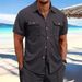 Men's Waffle Short Sleeved Casual Solid Color Lapel Button Pocket Versatile Shirt_viptrois.com