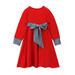 Kids’ Clothing Spring And Autumn Long Sleeve Round Neck Solid Color Bowknot Dress Headscarf 2 Piece_viptrois.com