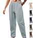 Men's Clothing European And American Summer Loose Breathable High Waist Drawstring Imitation Cotton Twill Woven Fabric Men's Trousers Casual Pants_viptrois.com