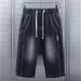 Elastic Waist 2025 Summer Thin Denim Shorts Men's Trendy Versatile Seven-Point Comfortable Breathable 7-Point Pants Men_viptrois.com