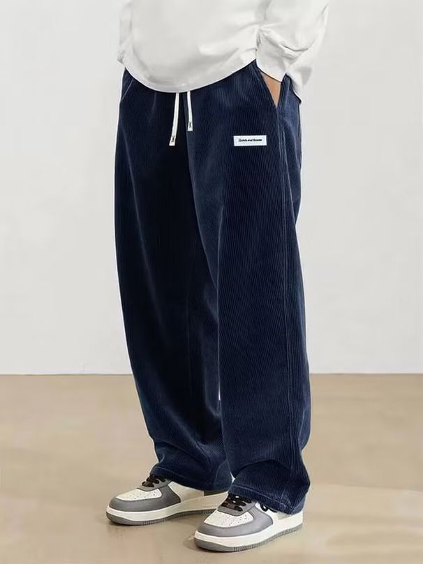 Men's Corduroy Casual Pants – High-Waisted Straight-Leg Trousers With Drawstring Waist For Retro Streetwear_viptrois.com