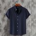 Cross-border Foreign Trade Summer New Casual Fashion Solid Color Stand-up Collar Short-sleeve Men's Shirt_viptrois.com