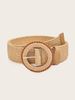 Women Braided Belts Hand Woven Round Buckle Elastic Pp Straw Belt_viptrois.com