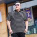 Men's Clothing Summer fashion extra large striped men's lapel t-shirt fat guy fat oversized short-sleeved T-shirt top XXXXXL_viptrois.com