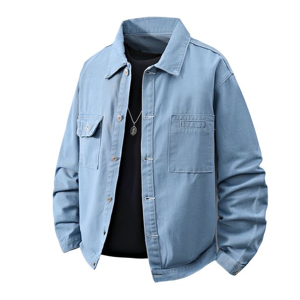 Men's Clothing Spring And Autumn New Denim Jacket For Men Trendy Simple Handsome Top Solid Color Slim Lapel Japanese Style Fresh Jacket For Men_viptrois.com