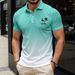 Men's Fashion Polo Trend Casual Short Sleeved Button Polo Shirt Gradient Coconut Tree 3D Printing_viptrois.com