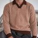 YWFG Men's Waffle Knit Sweater - Loose Fit V-Neck Pullover Long Sleeve Casual Top For Autumn (Brown, S/M/L/XL)_viptrois.com