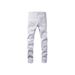 Men's Slim Fit Straight Jeans With Splatter Paint & Patchwork Details - Stretch Denim Pants For Casual Streetwear_viptrois.com