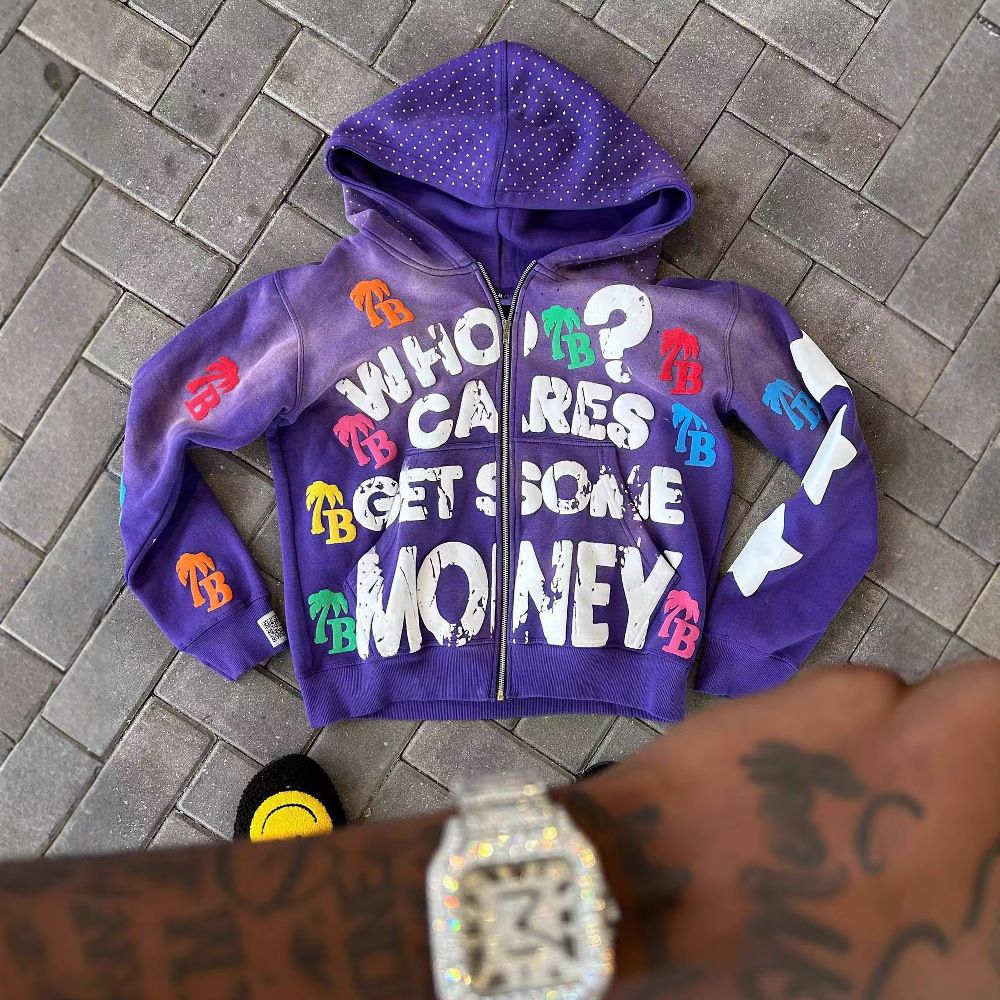 Retro Y2K Print Zip-Up Hoodie – Oversized Streetwear Pullover With Vintage Vibes, Comfortable & Stylish_viptrois.com