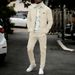 Men's Waffle-Knit Workwear Set - Solid Color Button-Up Shirt Jacket With Utility Pants, Casual Lounge & Streetwear Outfit_viptrois.com
