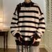 New versatile and simple striped semi high neck sweater for men in autumn and winter, thick inner knit sweater_viptrois.com