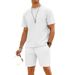 Men's Checkered Print Short Sleeve T-Shirt And Shorts Set - Heavyweight Oversized Drop Shoulder Casual Outfit, Summer Lounge Two-Piece_viptrois.com