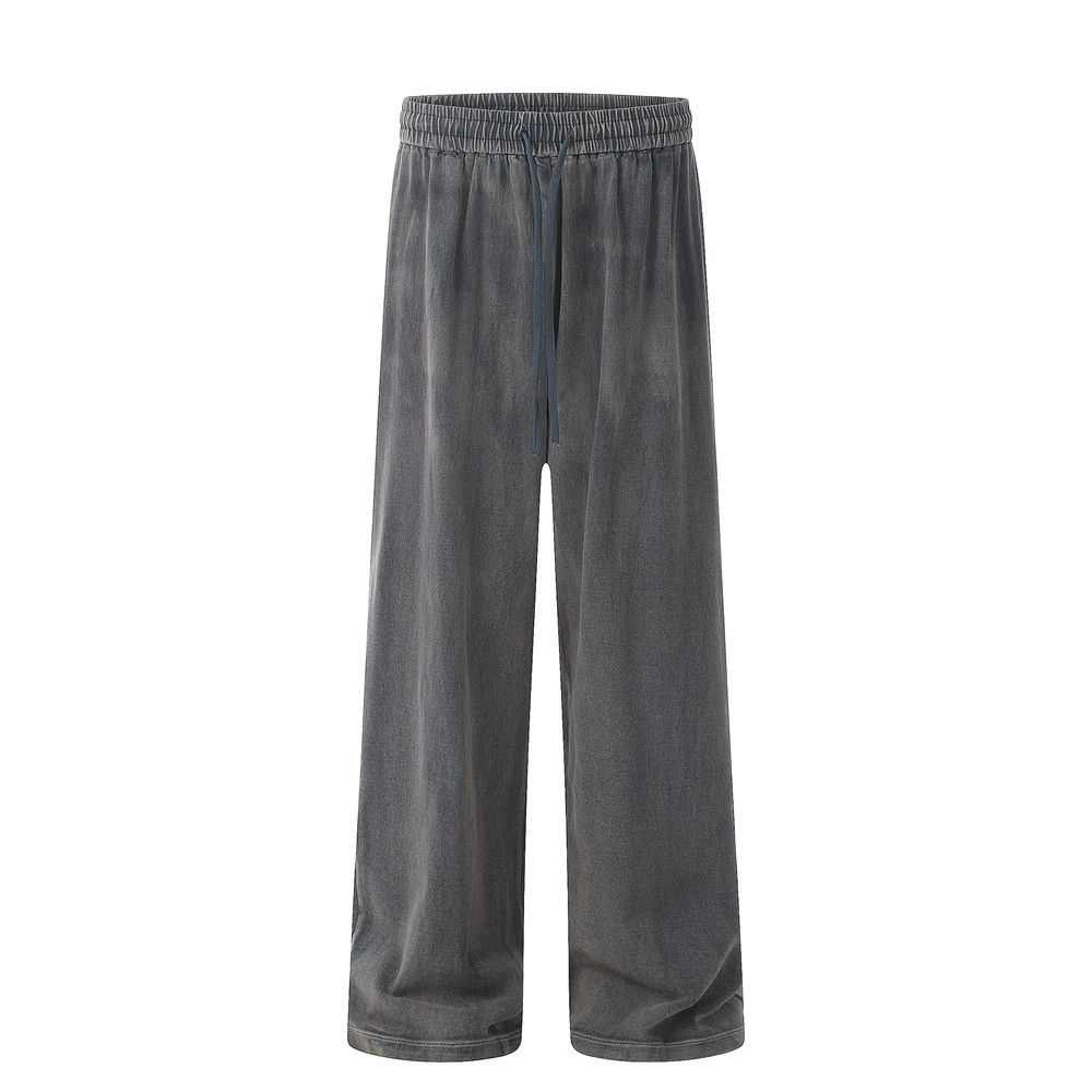 Punk Wasteland Vintage Tie-Dye Dirty Jeans Loose Wide-Leg Straight Long Men's Trendy Brand Casual Elastic Pants_viptrois.com