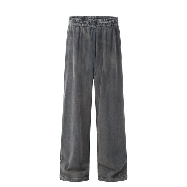 Punk Wasteland Vintage Tie-Dye Dirty Jeans Loose Wide-Leg Straight Long Men's Trendy Brand Casual Elastic Pants_viptrois.com